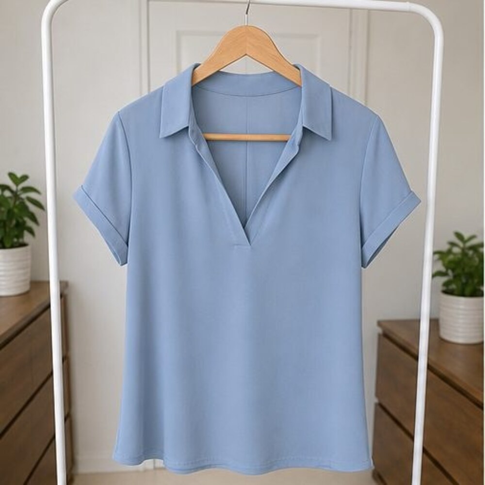 Navy V Neck Top